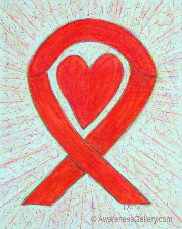 Red Awareness Ribbon Heart Art Painting